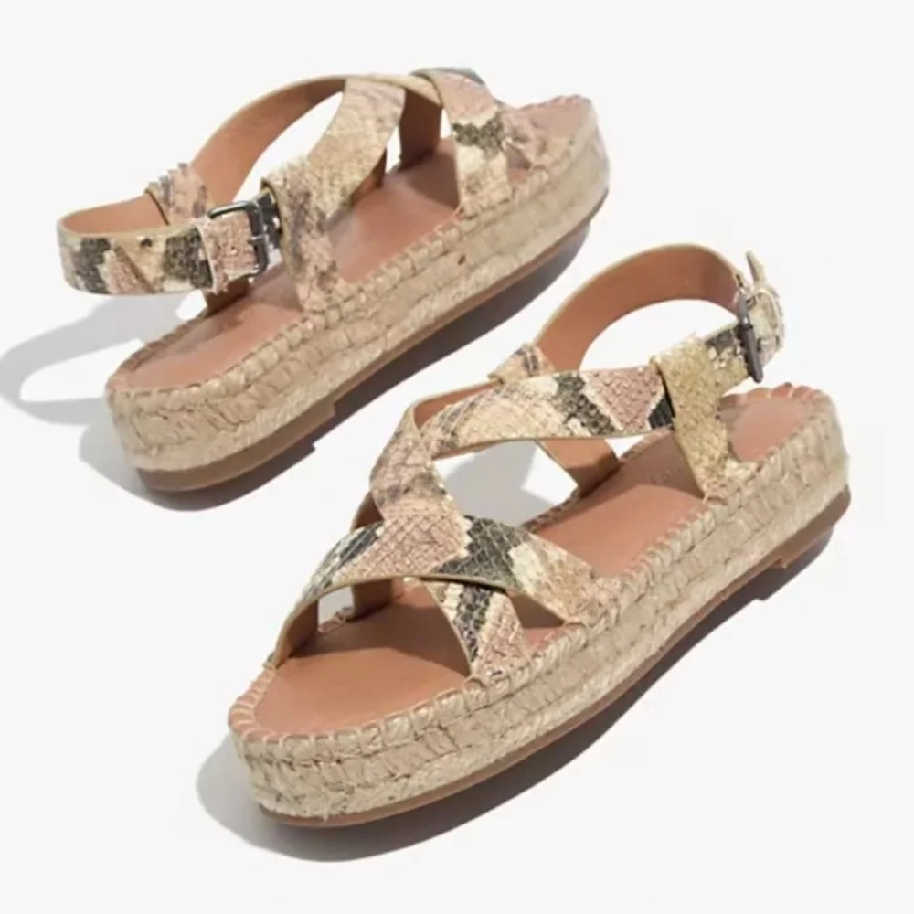 Madewell “Malia” Espadrille Sandal in Snake Embossed Leather